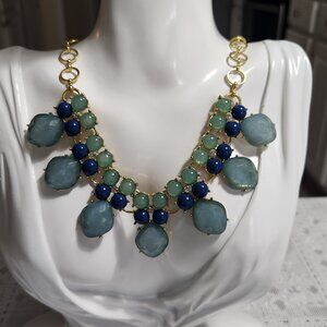 Vintage 2 tone aqua & navy bib necklace